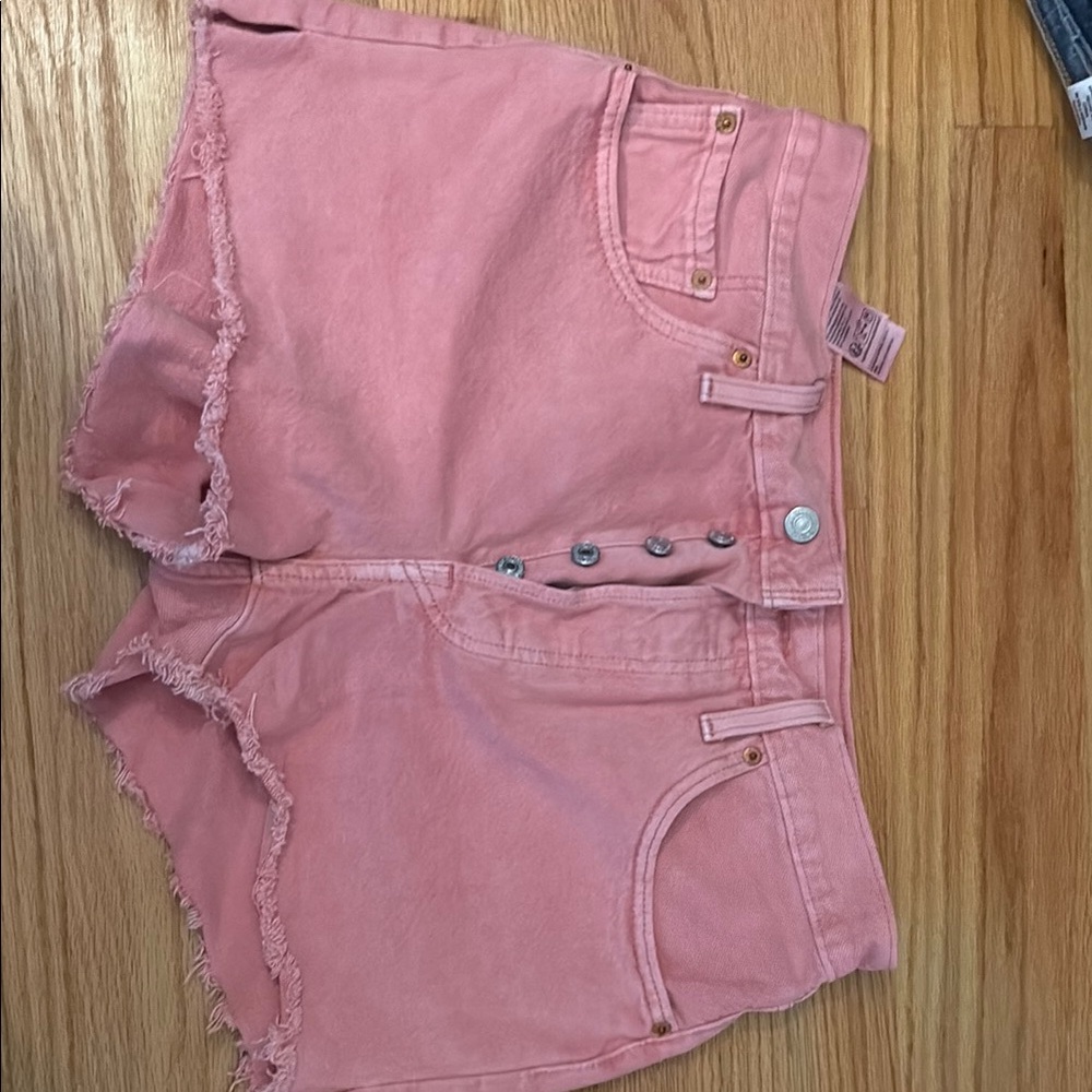 Levi's Pink Jean Shorts Frayed Hem
